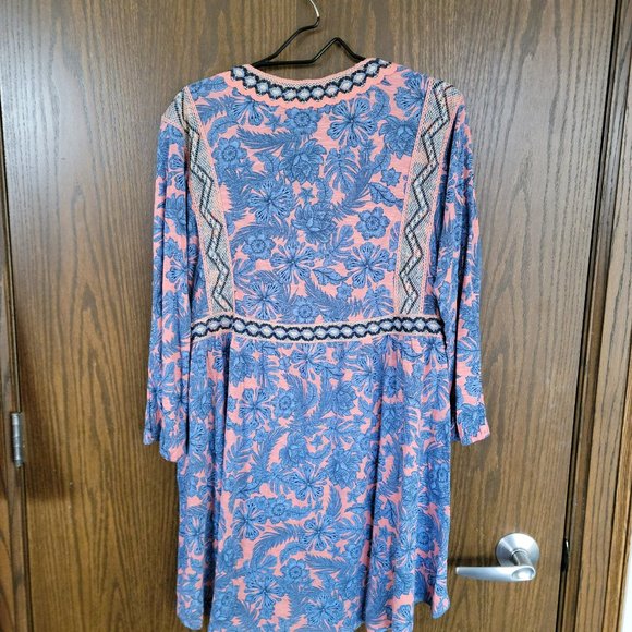 J. Jill Blue and Coral Fall Floral Embroidered Long Sleeve Dress Size Medium - Picture 16 of 16